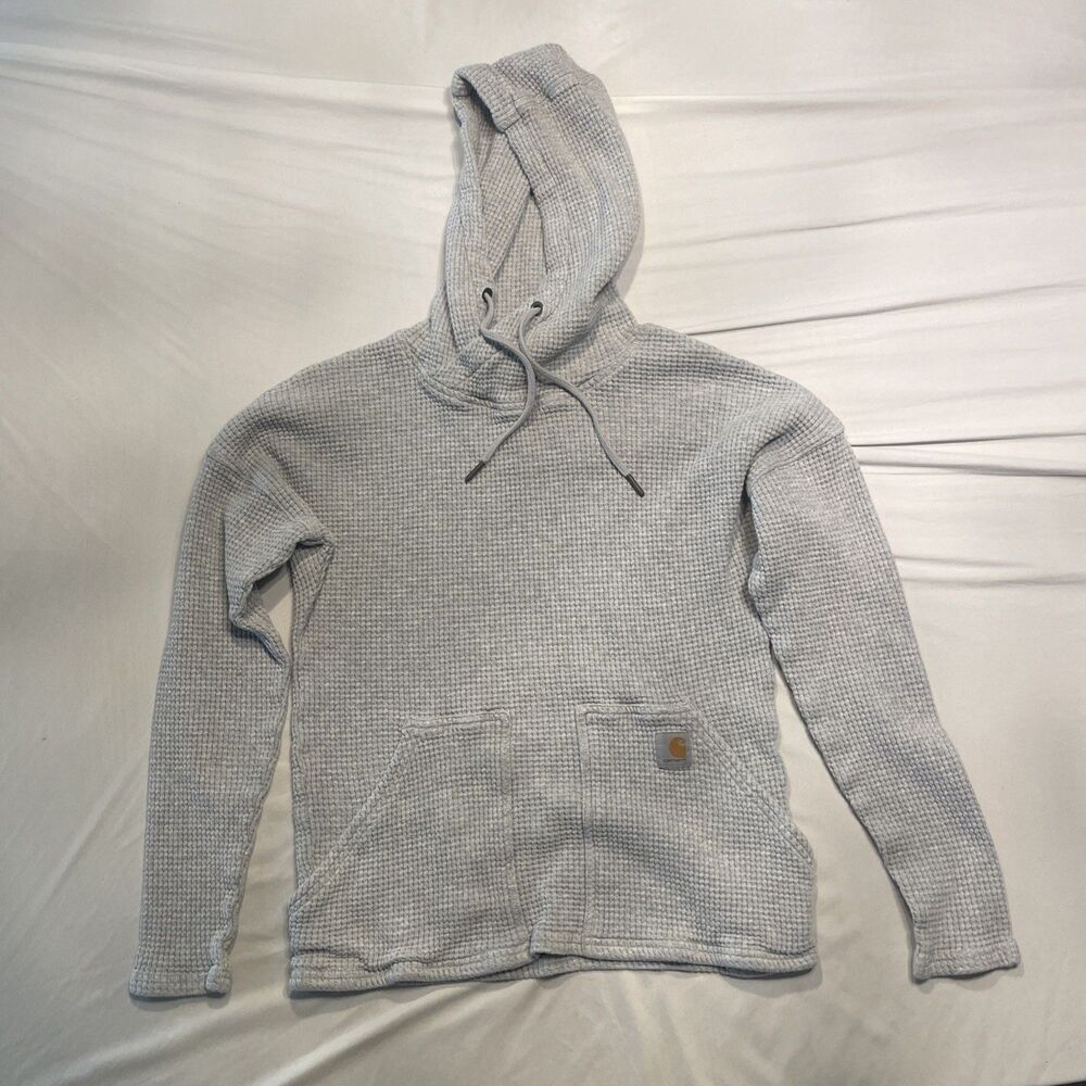 Carhartt Hoodie Woman’s XS 0-2 Gray Thermal Waffle Knit Relaxed Sweatshirt